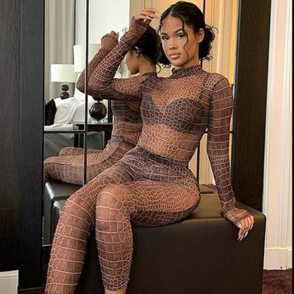 💥Long Sleeve 2 Piece Outfits Streetwear Bodycon Bodysuit Leggings Pant Sets💥 - Picture 3 of 8